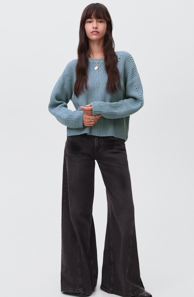 MANGO TEEN Split Back Oversize Cotton Blend Sweater, Alternate, color, Petrol Blue