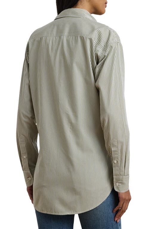 Shop Ralph Lauren Lauren Stripe Cotton Button-up Shirt In Sage Green/white