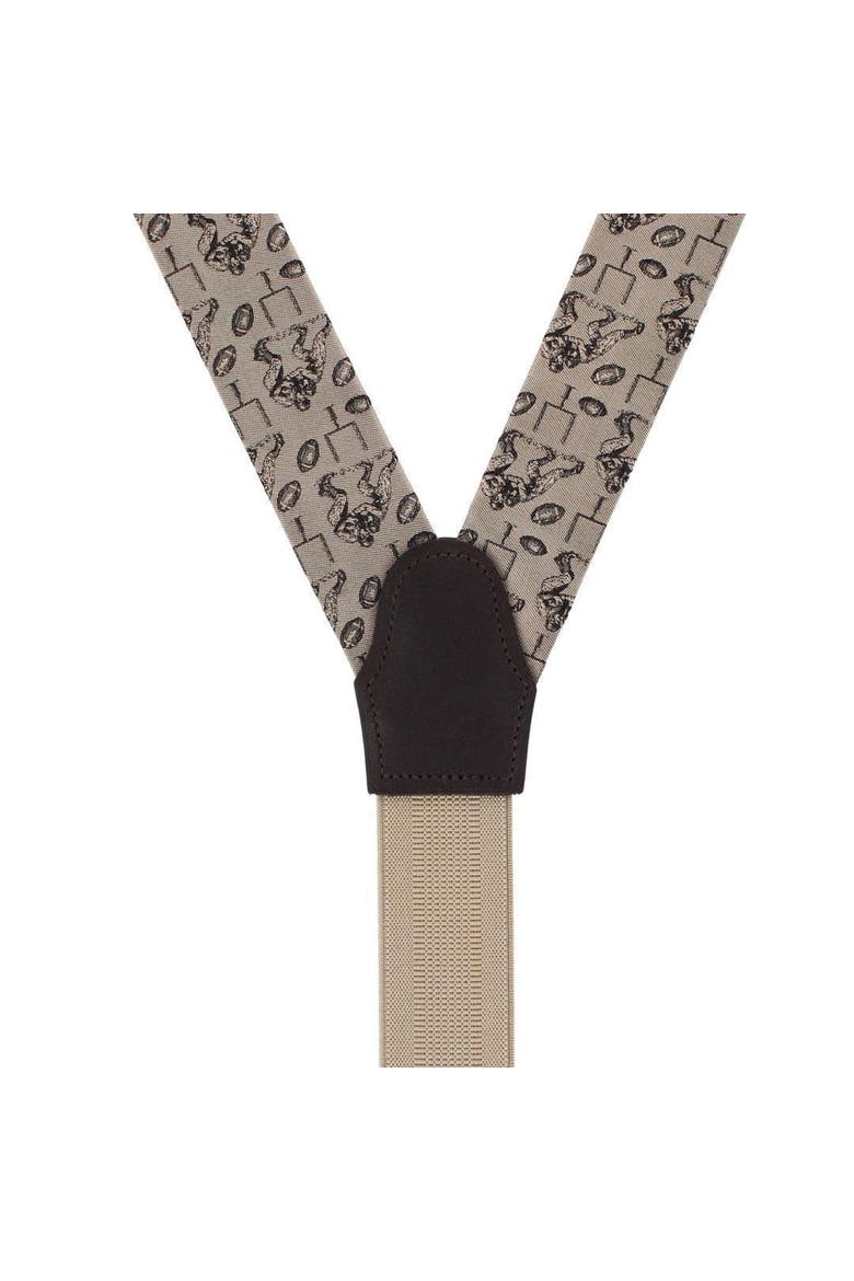 Field Goal Football Themed Novelty Silk Button End Suspenders, Alternate, color, Taupe