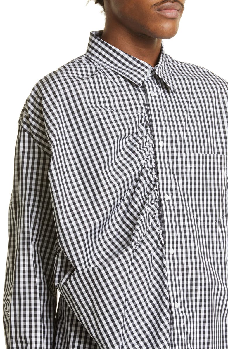 Simone Rocha Gingham Asymmetric Gathered Button-Up Shirt, Alternate, color,