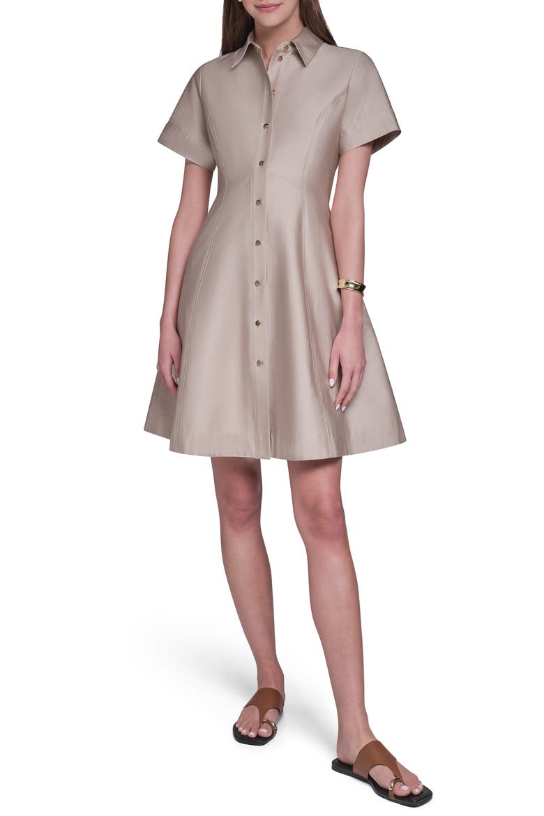 Short Sleeve Stretch Cotton Shirtdress, Main, color, SANDSTONE