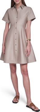 HALSTON Short Sleeve Stretch Cotton Shirtdress