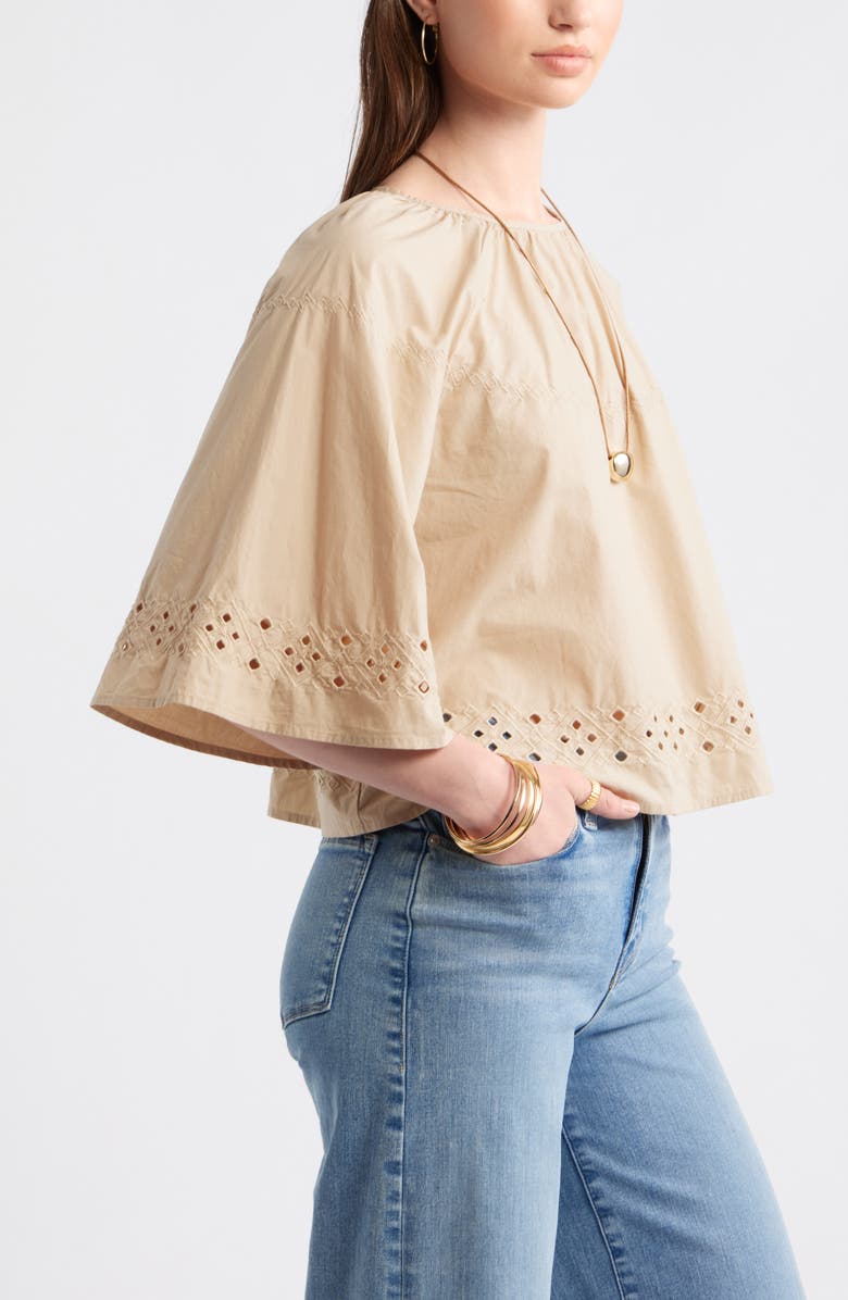 Treasure & Bond Eyelet Embroidered Poplin Swing Top, Alternate, color, Beige Humus