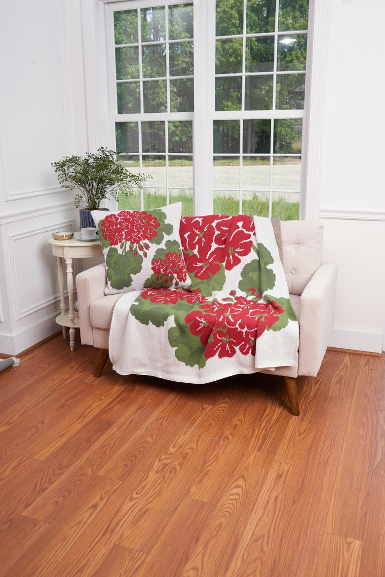 Red Geranium Indoor/Outdoor Knit Accent Throw Pillow  20" x 20", Alternate, color, Green
