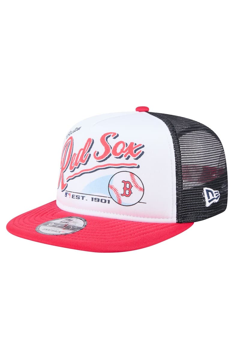 New Era Men's New Era White/Red Boston Red Sox Retro Script Trucker 9FIFTY Snapback Hat, Main, color, White