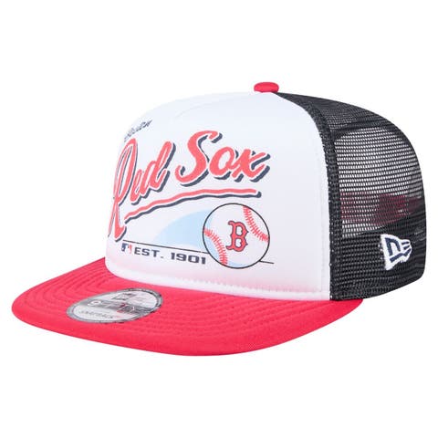Men's New Era White/Red Boston Red Sox Retro Script Trucker 9FIFTY Snapback Hat