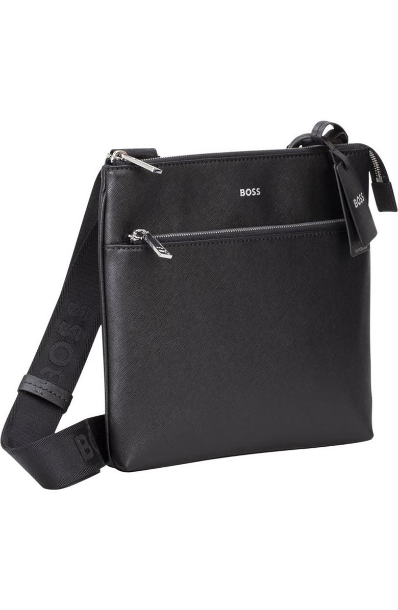 BOSS Large Zair Bonded Leather Messenger Bag, Main, color, Black