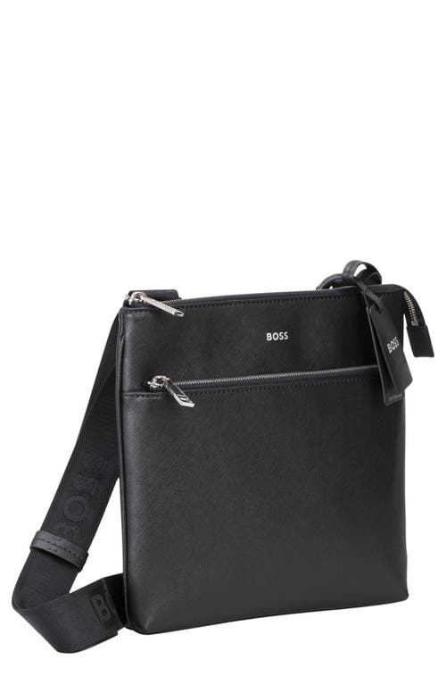Hugo Boss Boss Large Zair Bonded Leather Messenger Bag In Black