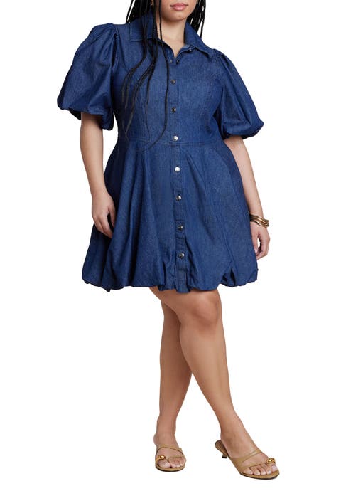 Bubble Detail Denim Mini Dress (Plus)