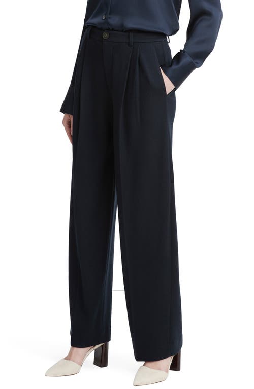 Vince Cozy Pleated Wool Blend Pants In Blue