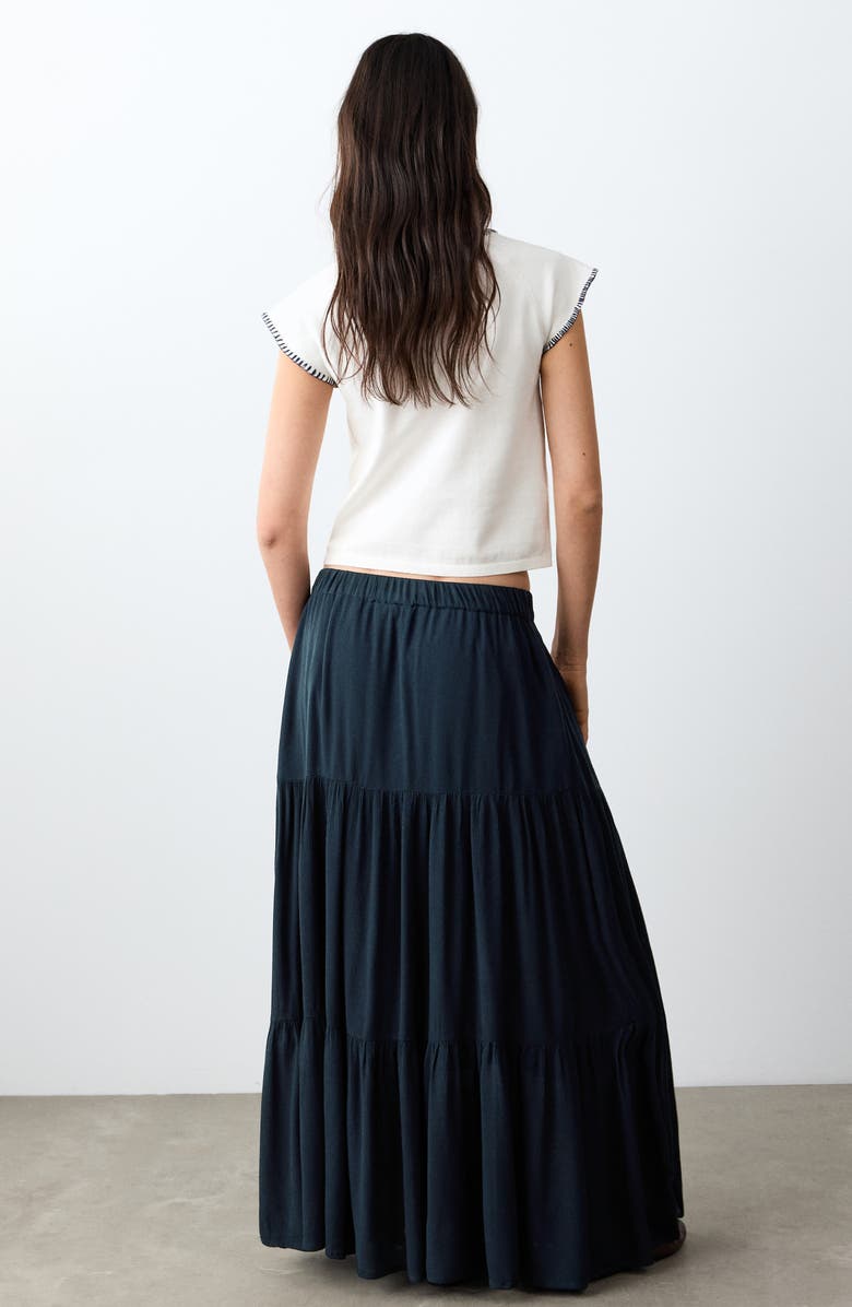 MANGO TEEN Tiered Maxi Skirt, Alternate, color, Navy