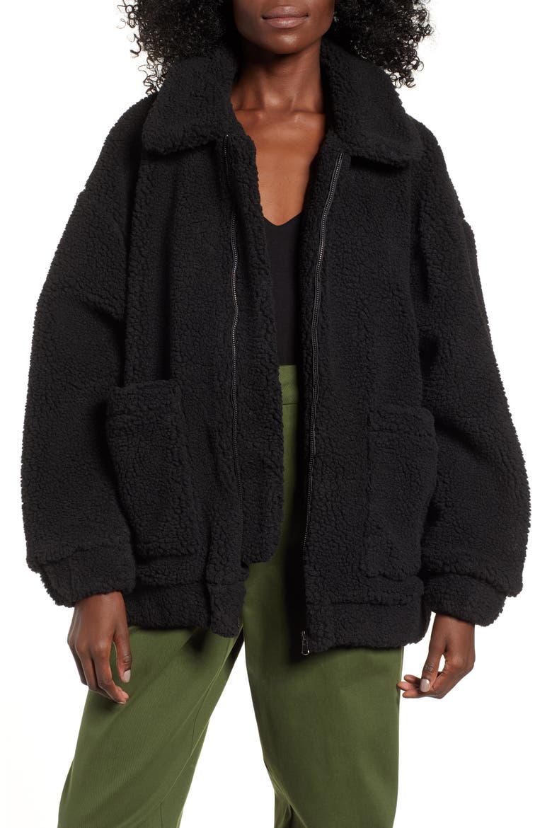 Pixie Faux Shearling Jacket, Main, color, BLACK