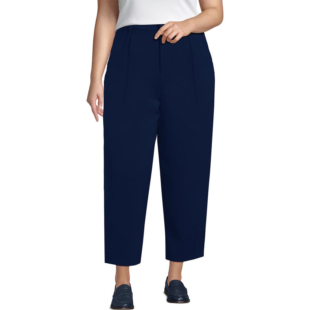 Lands' End Crepe High Rise Pleated Barrel Leg Ankle Pants In Blue