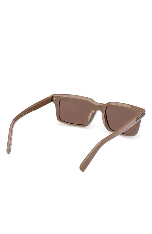 Zegna Men's Rectangle Acetate Sunglasses In Shiny Light Brown/matte Brown