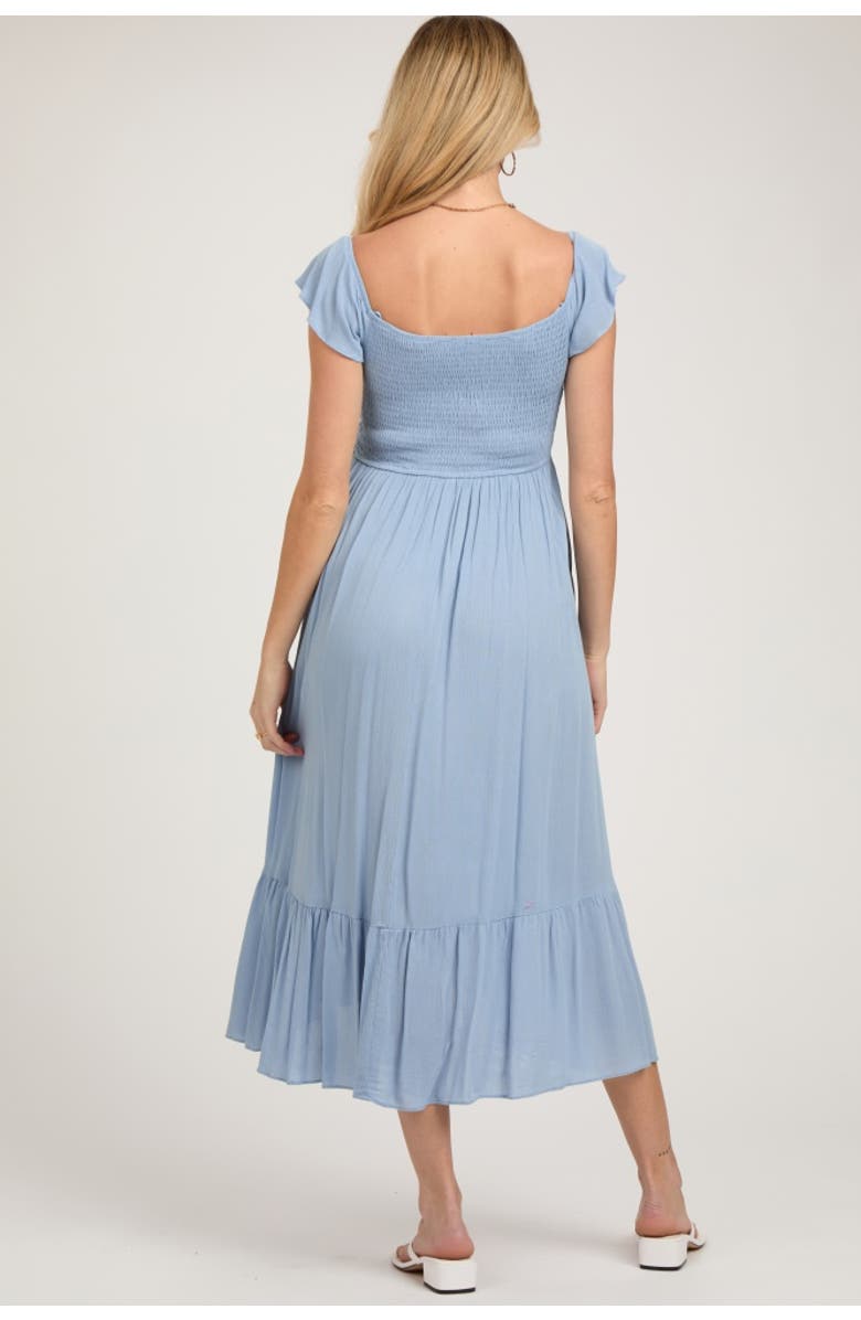 PinkBlush Smocked Ruched Ruffle Hem Maxi Dress, Alternate, color, Light Blue