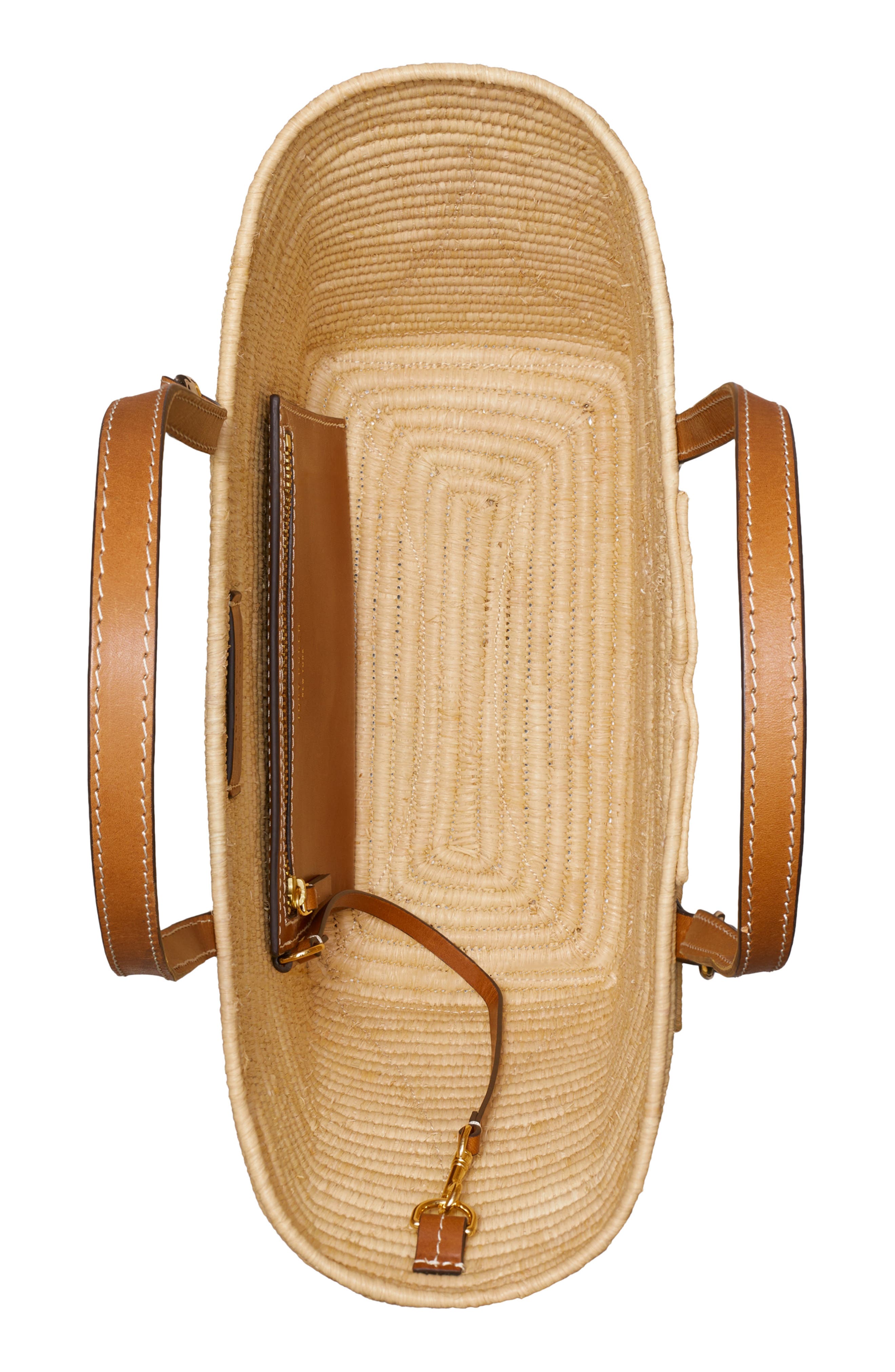 Tory Burch Ella Small Structure Straw Tote, Alternate, color, Natural