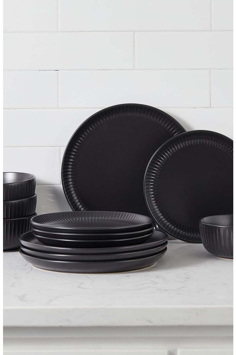 Logan Stoneware 24-Piece Dinnerware Set, Alternate, color, Black 24-Pieces