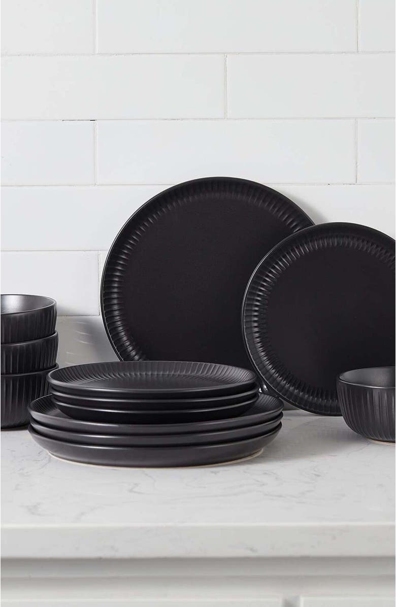 Stone Lain Logan Stoneware 24-Piece Dinnerware Set, Alternate, color, Black 12-Pieces