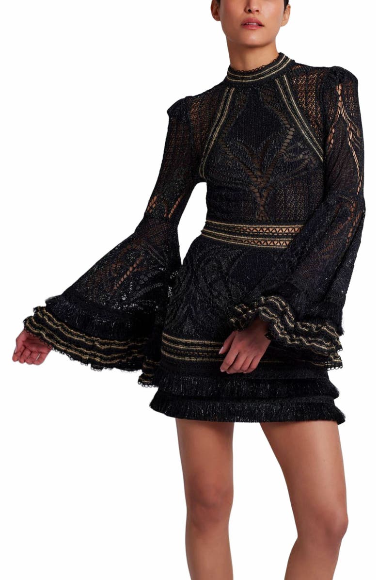 PatBO Lace and Fringe Mini Dress, Alternate, color,