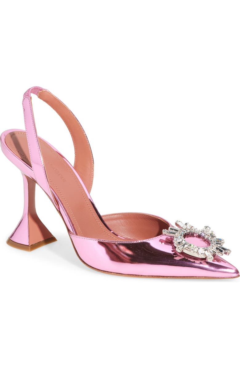 Amina Muaddi Begum Crystal Metallic Pointed Toe Slingback Pump, Main, color,