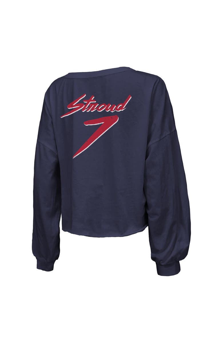 Majestic Threads Women's Majestic Threads C.J. Stroud Navy Houston Texans Name & Number Script Off-Shoulder Cropped Long Sleeve T-Shirt, Alternate, color, Navy