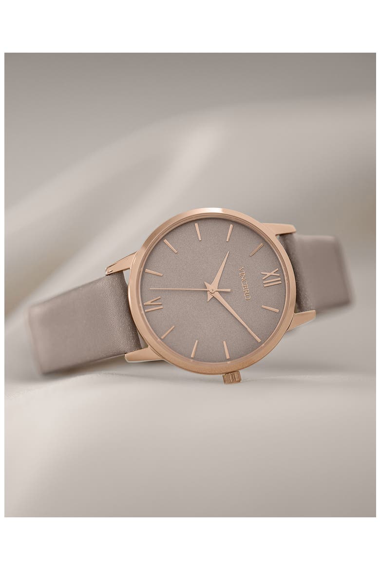 Eros Petite Leather Strap Watch, 33mm, Alternate, color, ROSE GOLD/ TAUPE