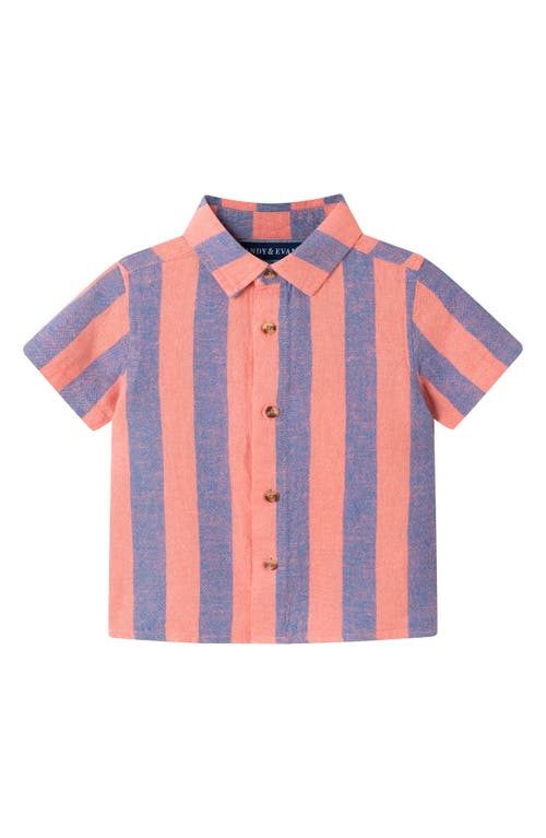 Andy & Evan Stripe Button-up Shirt & Shorts Set In Coral/blue