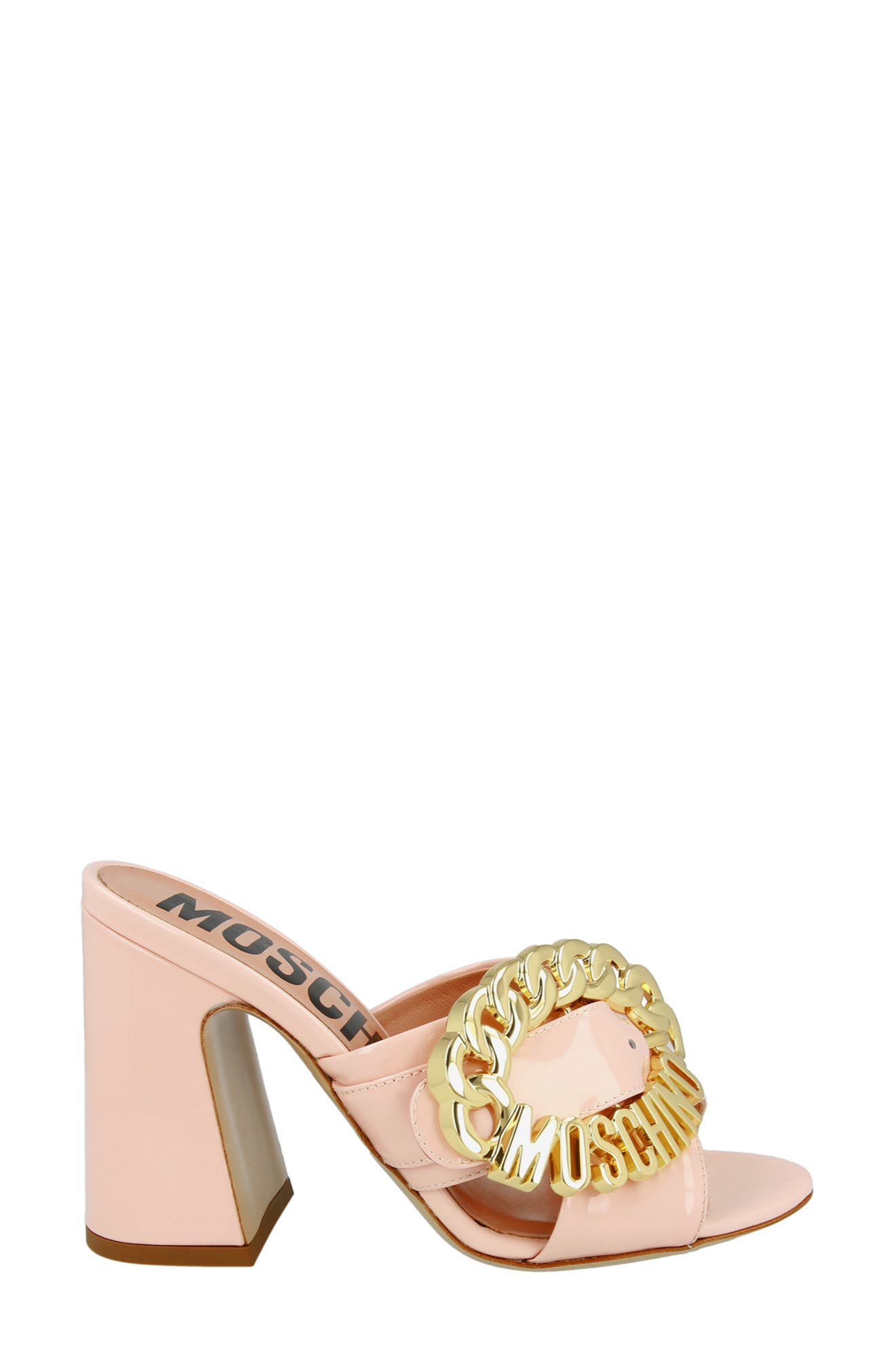 Moschino Logo Buckle Sandal, Alternate, color, 
