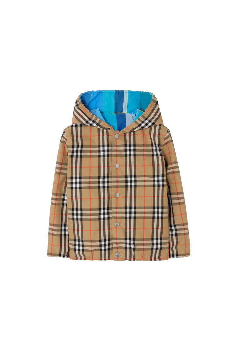 Reversible Check Nylon Hooded Jacket, Alternate, color, Bright turquoise