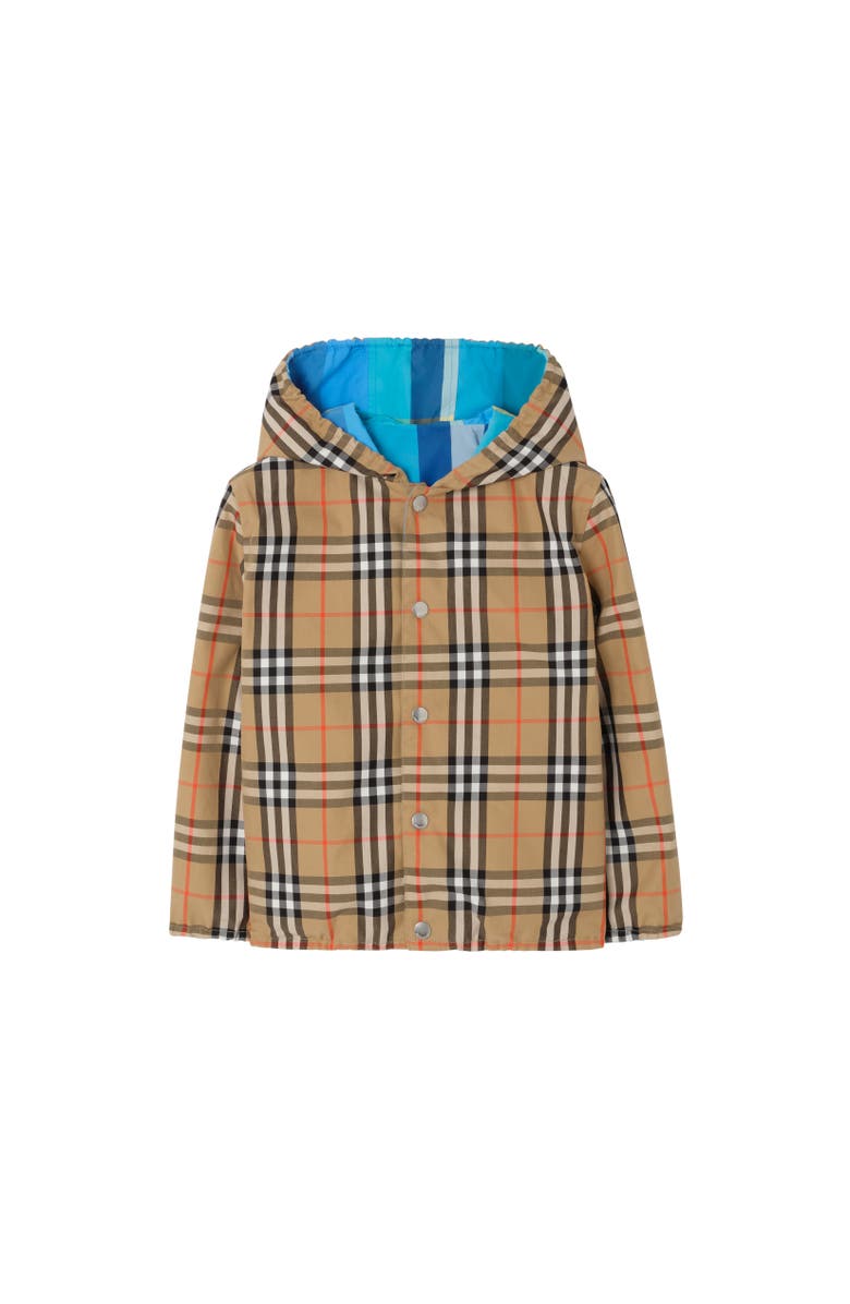 Burberry Reversible Check Nylon Hooded Jacket, Alternate, color, Bright Turquoise