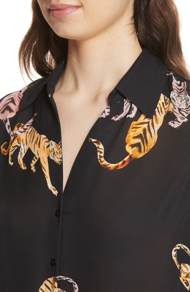 L'AGENCE Nina Tiger Print Silk Blouse, Alternate, color,