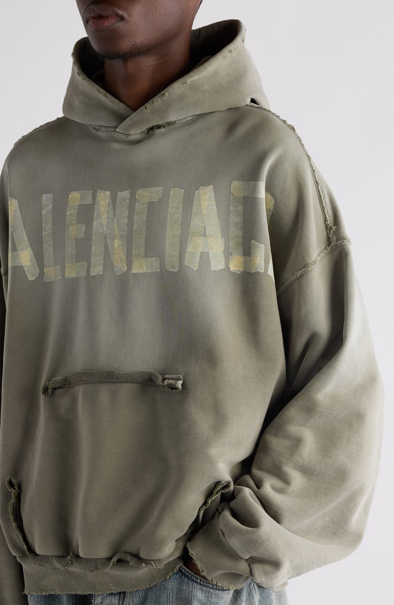 Balenciaga Tape Type Ripped Pocket Large Fit Fleece Hoodie, Alternate, color,