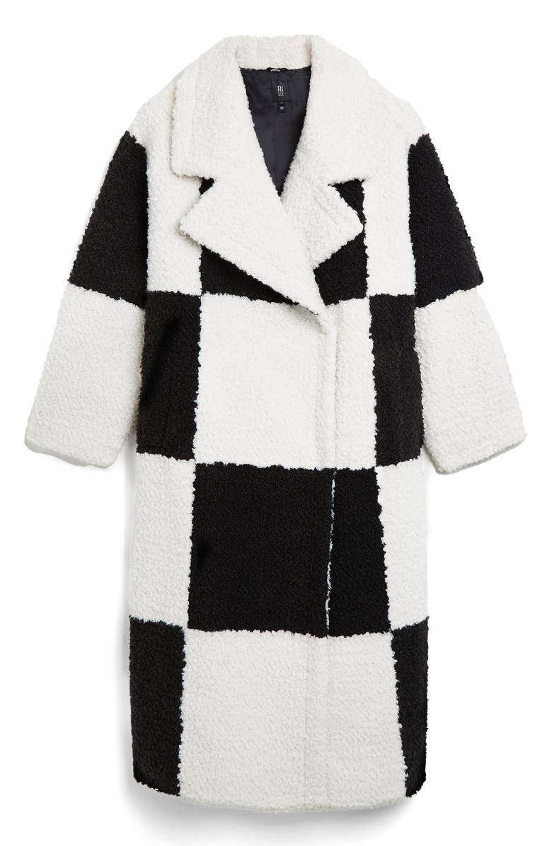River Island Colorblock Faux Shearling Coat, Alternate, color, 