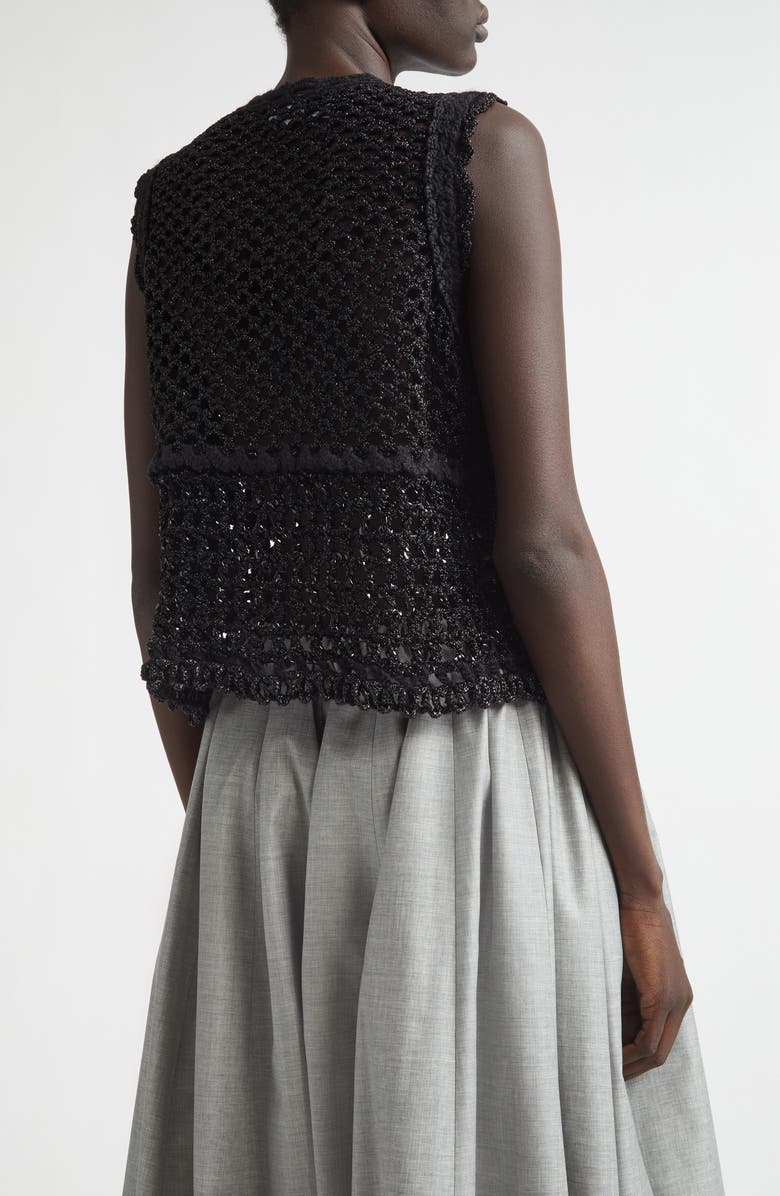 Tao Comme des Garçons Crop Crochet Flower Mesh Tank, Alternate, color, Black