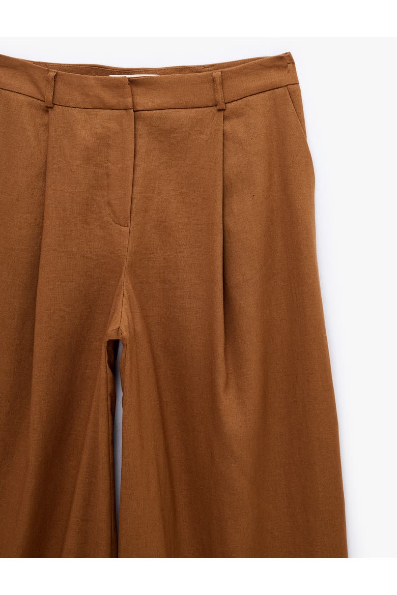 Linen Blend Pleated Tailored Wide Leg Pants, Alternate, color, BROWN