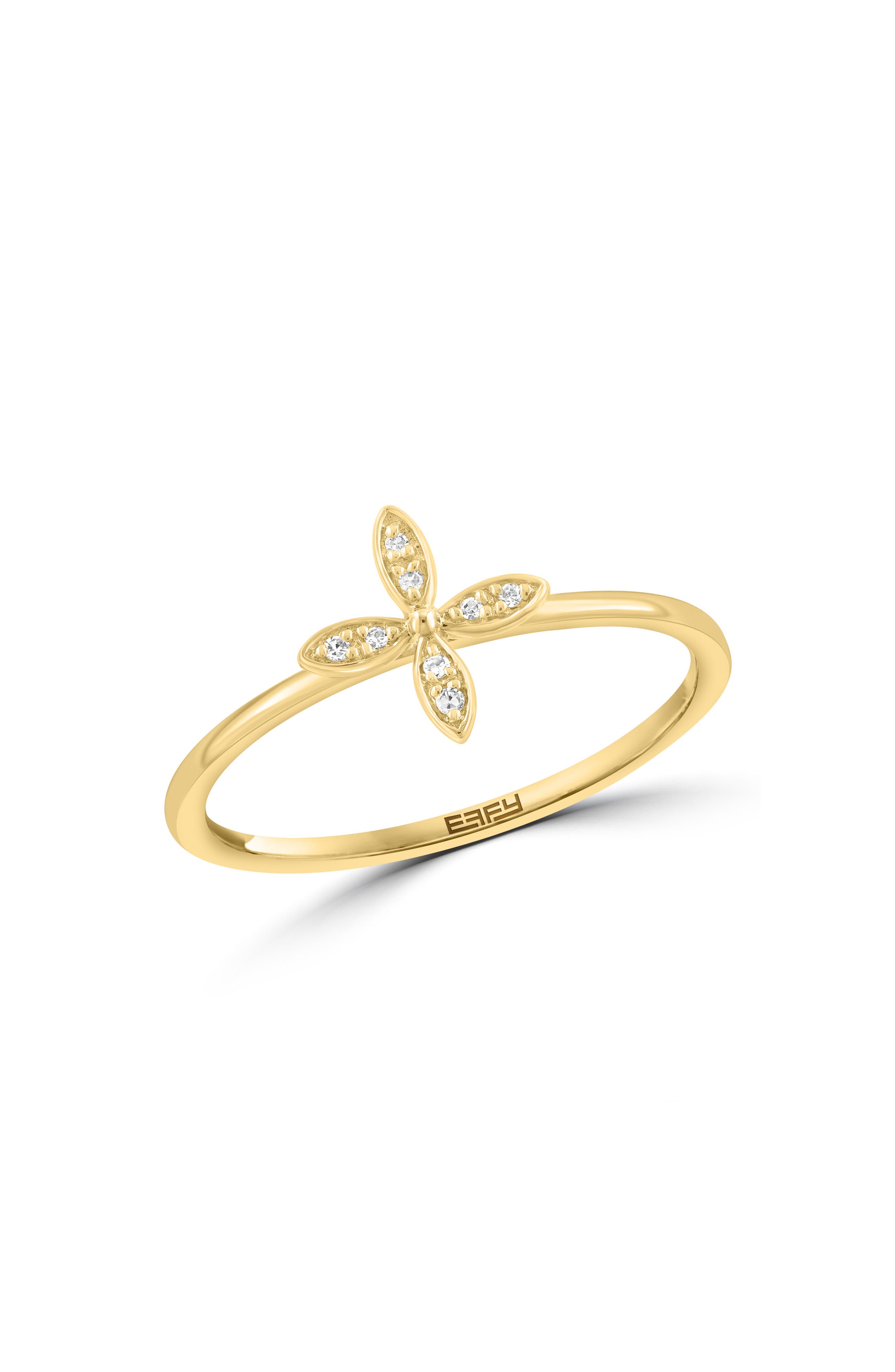 14K Yellow Gold Diamond Flower Ring