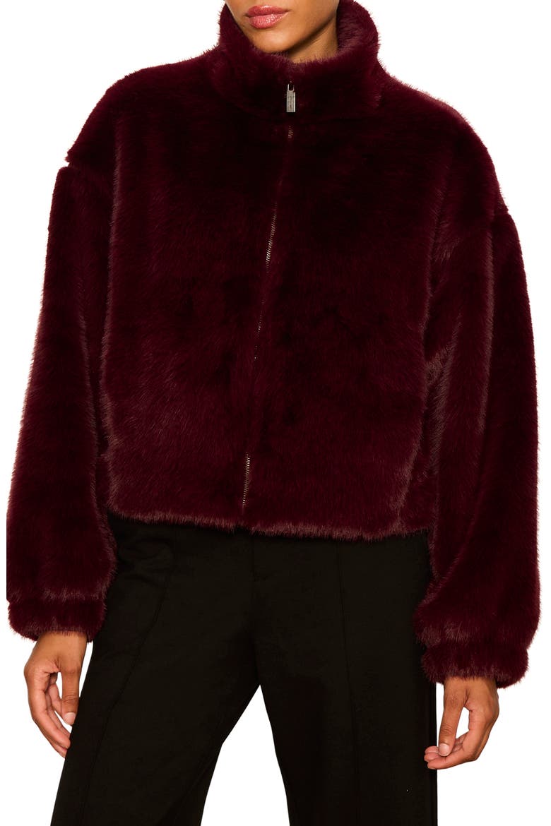 Everest Faux Fur Bomber Jacket, Alternate, color, BORDEAUX BURGUNDY