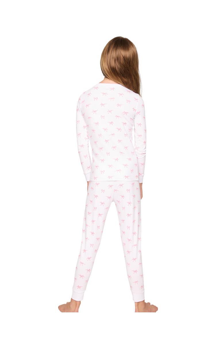 Petite Plume Kids' Bow Print Fitted Two-Piece Pajamas, Alternate, color, White
