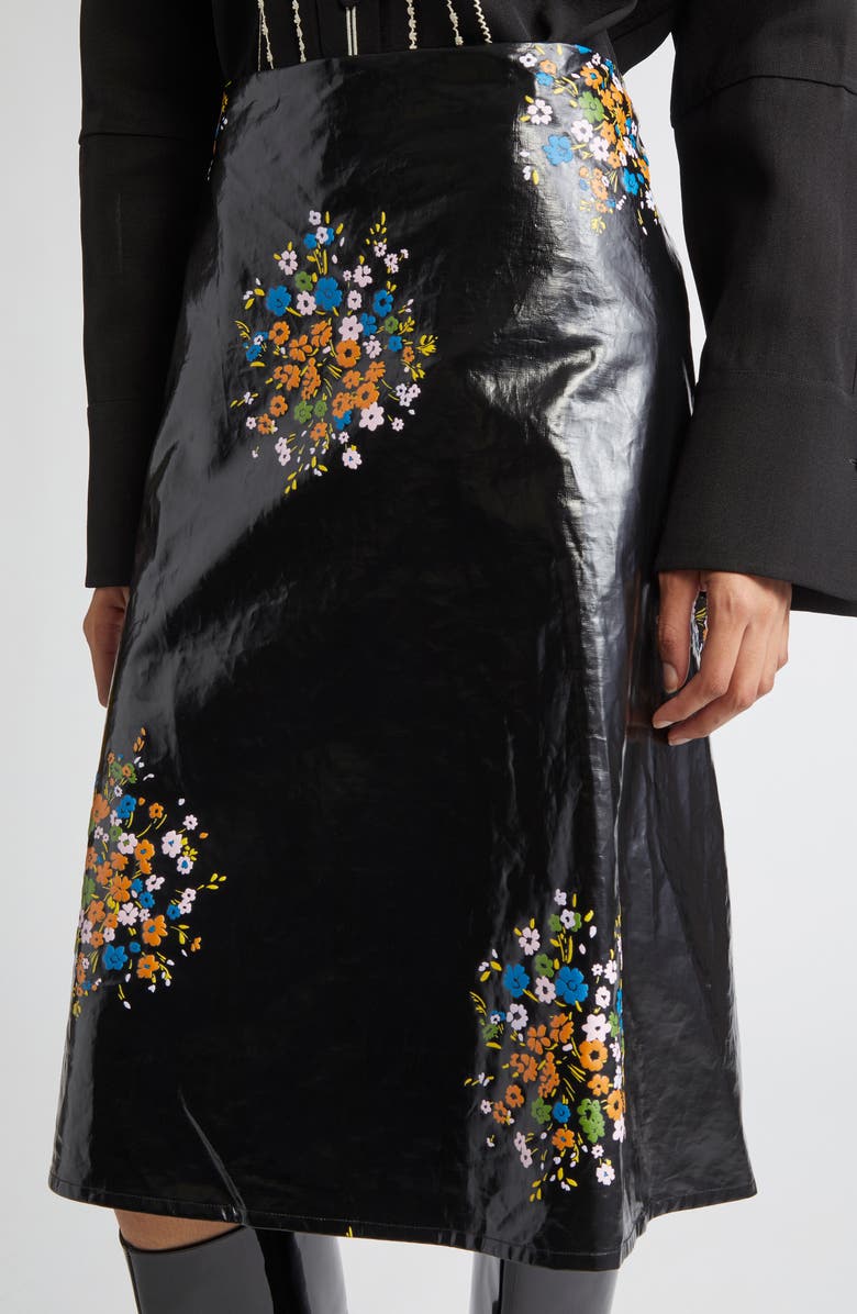 Jil Sander Bouquet Print Coated Linen Skirt, Alternate, color, 