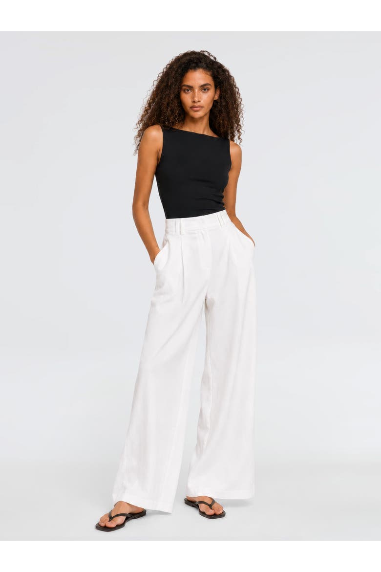 Cyra High-Waist Cotton Linen Blend Cropped Wide-Leg Trousers, Main, color, White