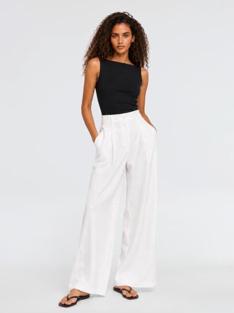 Cyra High-Waist Cotton Linen Blend Cropped Wide-Leg Trousers