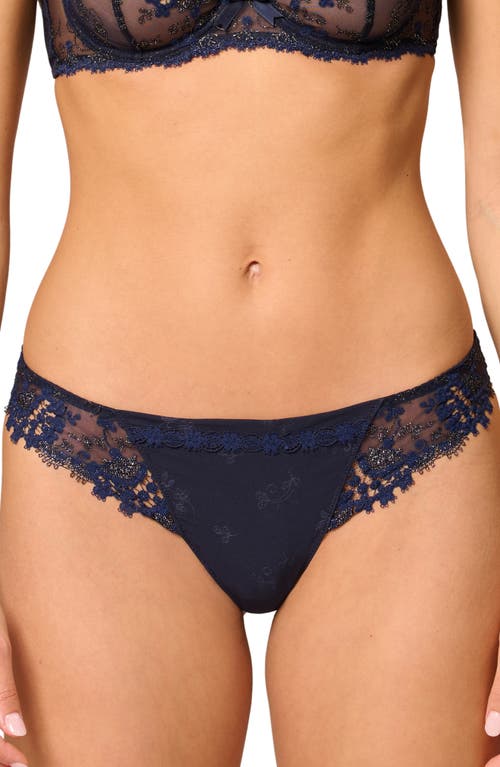 Simone Perele 'wish' Embroidered Tanga Thong In Blue