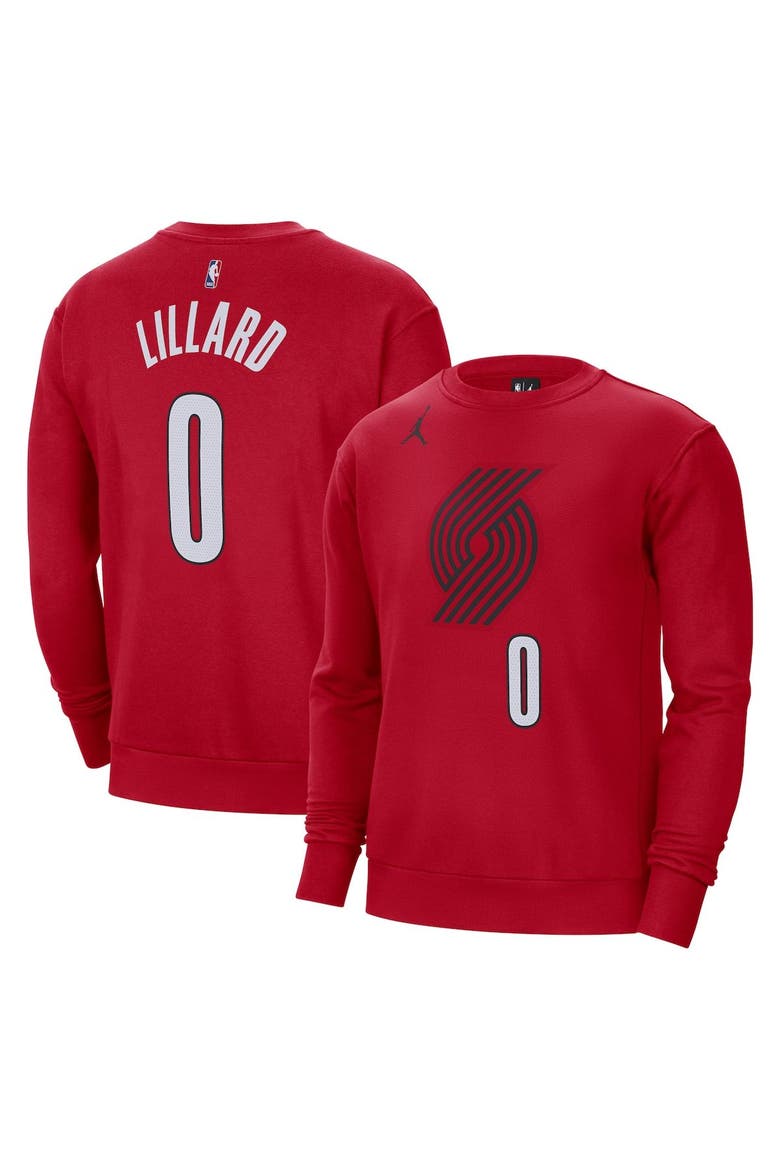Men's Jordan Brand Damian Lillard Red Portland Trail Blazers Statement Name & Number Pullover Sweatshirt, Main, color, Red