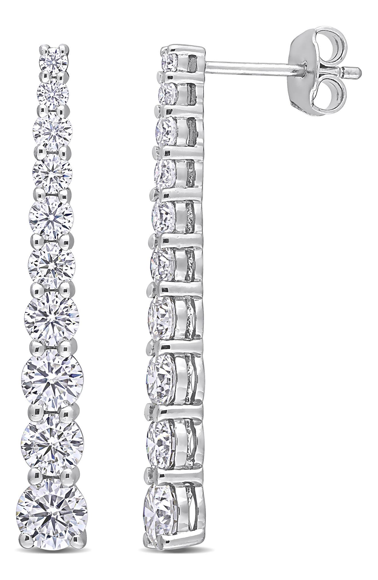 DELMAR Sterling Silver Dew Created Moissanite Drop Earrings