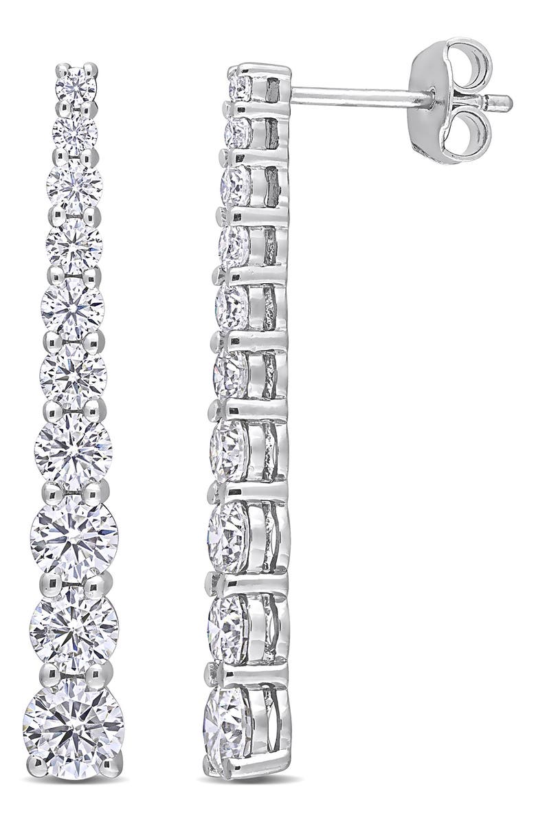 DELMAR Sterling Silver Dew Created Moissanite Drop Earrings, Main, color, Silver