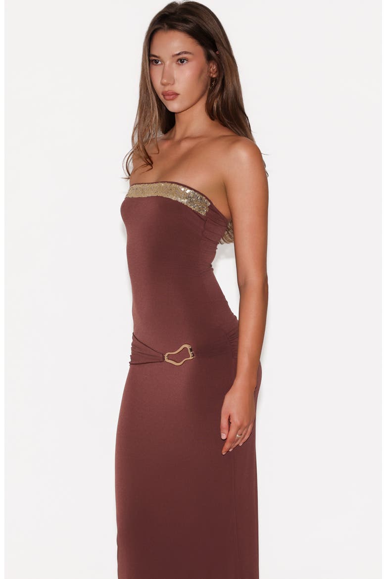 Sequin Detail Strapless Body-Con Gown, Alternate, color, CINNAMON CHOCOLATE