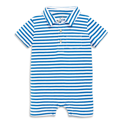Primary Baby Polo Shortie In Mini Stripe In Blueberry White Stripe