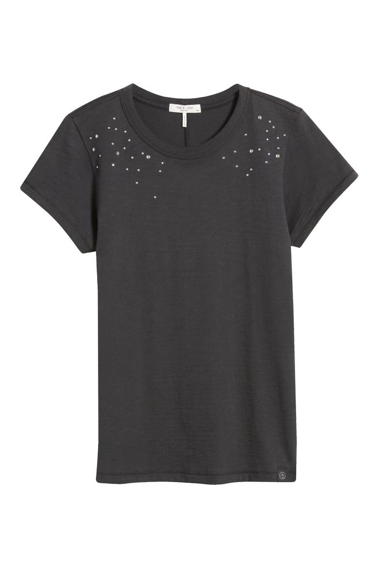 Studded Cotton Crewneck T-Shirt, Alternate, color, BLACK