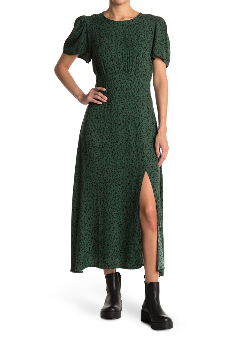 AFRM Jamie Print Open Back Short Sleeve Dress, Main, color, GREEN ANIMAL