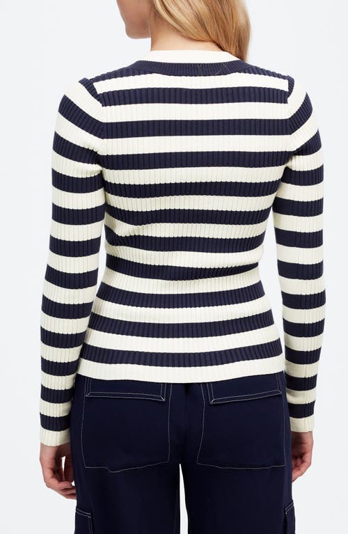 Shop Madewell Stripe V-neck Sweater In Blue Stripe